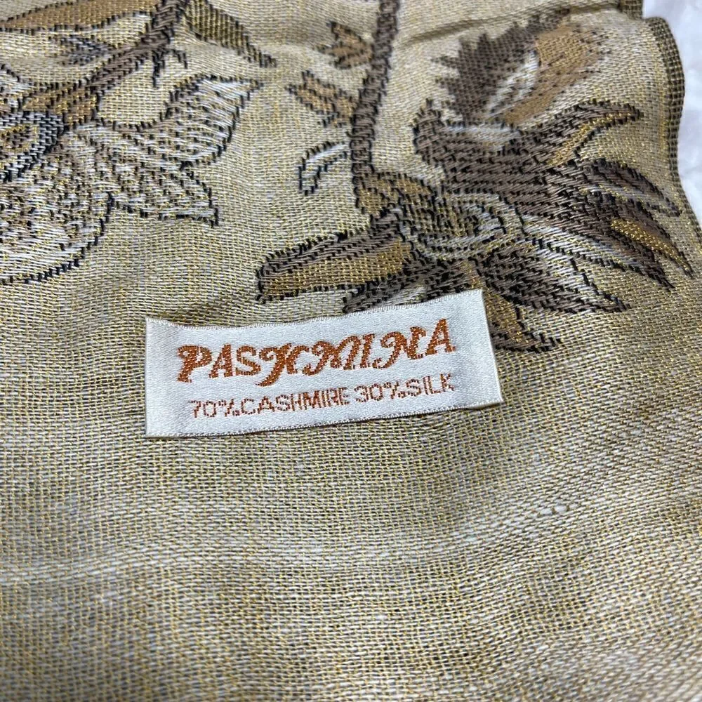 Pashmina 30%silk soft Shawl,Scarf Gold,brown with fringe length 70” with 28”